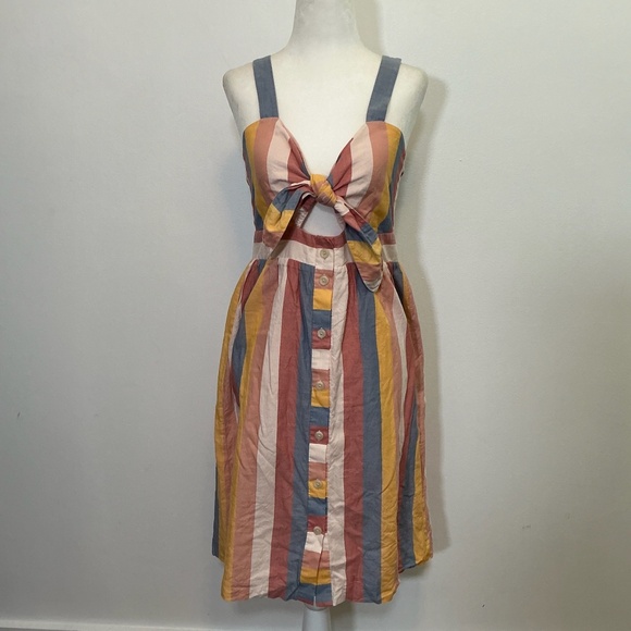 Madewell Tie-Front Sherbert Striped Cotton Midi Dress Size 6 - Picture 3 of 11